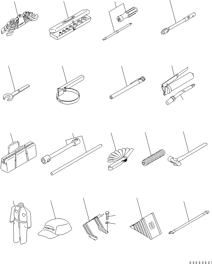Схема запчастей Komatsu WA480-6 - ИНСТРУМЕНТ (ИНСТРУМЕНТ¤ КРЫШКА¤ OVERALL И КОЛЕСА СТОПОР)(№9-) АКСЕССУАРЫ И ИНСТРУМЕНТ