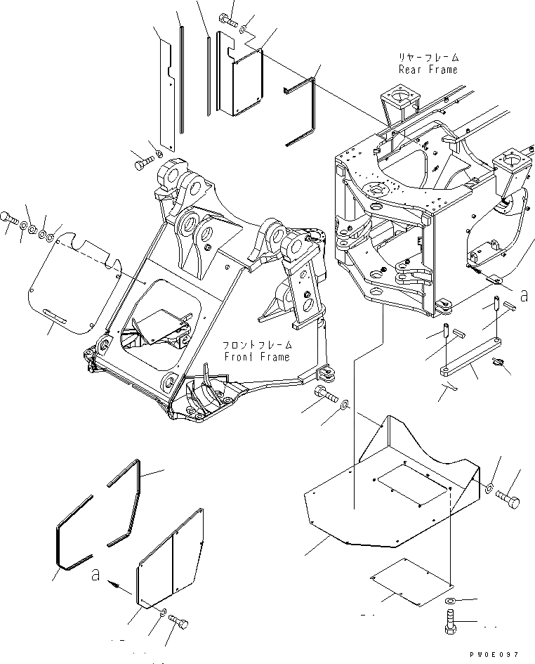 Схема запчастей Komatsu WA480-5 - БЛОКИРОВКА И КРЫШКИ(ДЛЯ СИЛОВАЯ ПЕРЕДАЧА НИЖН. ЗАЩИТА)(ДЛЯ КРОМЕ ЯПОН.) ОСНОВНАЯ РАМА И ЕЕ ЧАСТИ