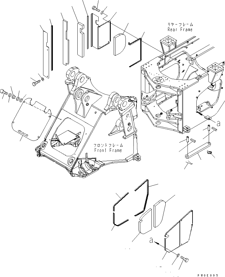 Схема запчастей Komatsu WA480-5 - БЛОКИРОВКА И КРЫШКИ(ДЛЯ АВТОМАТИЧ. СМАЗ.) ОСНОВНАЯ РАМА И ЕЕ ЧАСТИ