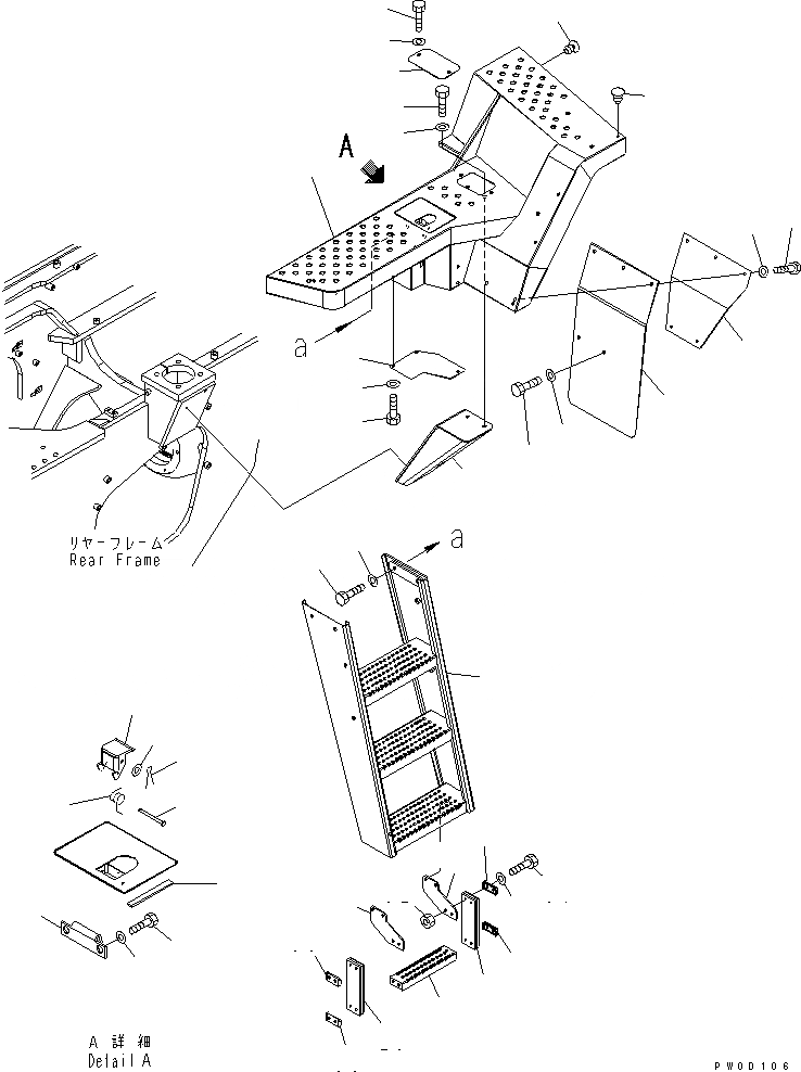 Схема запчастей Komatsu WA480-5 - ЛЕСТНИЦА (ПОЛ ЛЕВ.) ЧАСТИ КОРПУСА