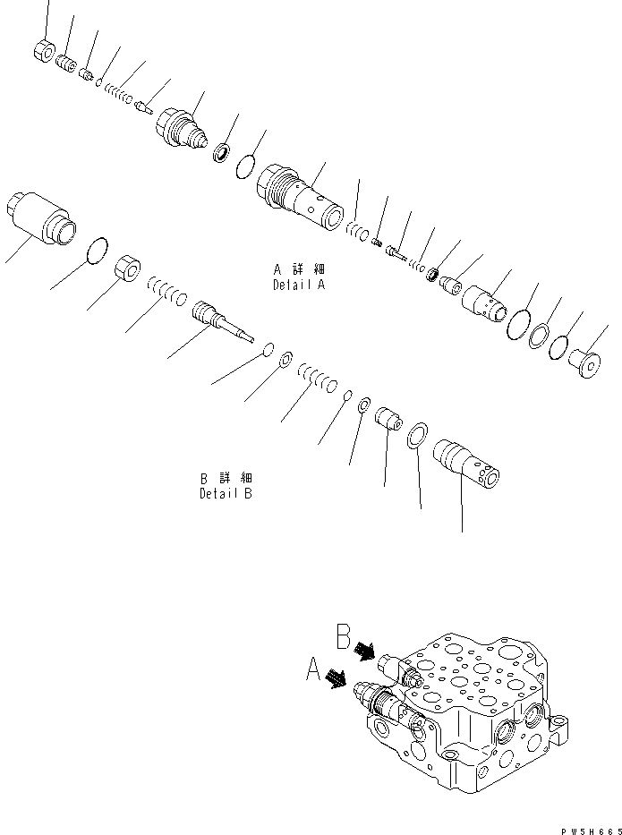 Схема запчастей Komatsu WA480-5 - КОНТРОЛЬНЫЙ КЛАПАН (2-Х СЕЦИОНН.) (/7) ОСНОВН. КОМПОНЕНТЫ И РЕМКОМПЛЕКТЫ