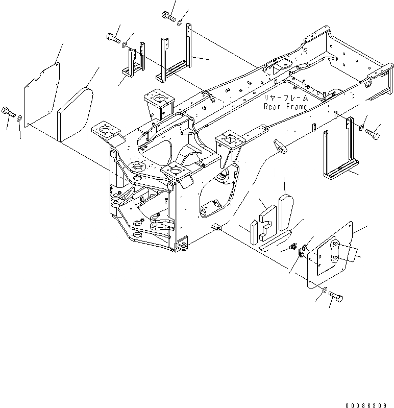 Схема запчастей Komatsu WA480-6 - БЛОКИР. ШАНГА И КРЫШКА(БОКОВ. КРЫШКА) (ДЛЯ АВТОМАТИЧ. СМАЗ.)(№9-) ОСНОВНАЯ РАМА И ЕЕ ЧАСТИ
