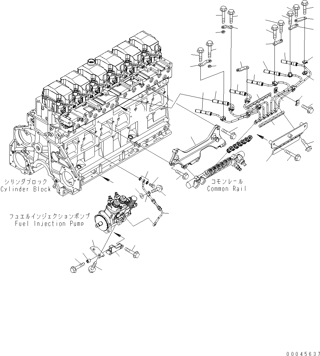 Схема запчастей Komatsu WA480-6 LC - ТОПЛИВН. ПОДАЮЩ. ТРУБЫ И СИСТЕМА СМАЗКИ МАСЛОПРОВОДЯЩАЯ ЛИНИЯ AA ДВИГАТЕЛЬ