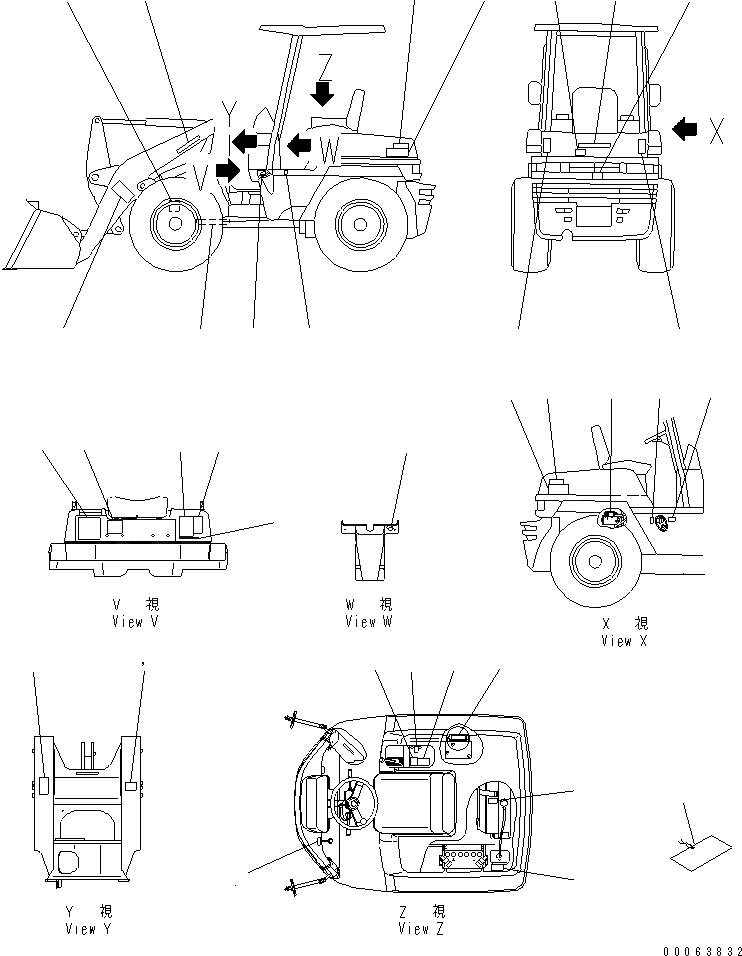 Схема запчастей Komatsu WA50-3 - МАРКИРОВКА (С НАВЕСОМ) (АНГЛ.) МАРКИРОВКА