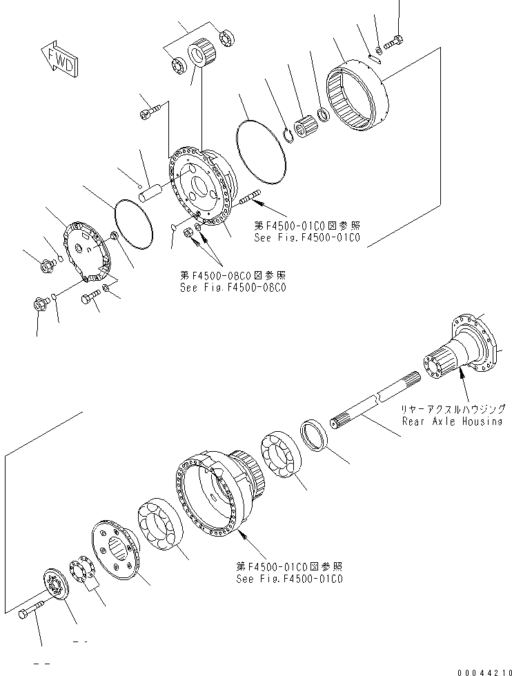 Схема запчастей Komatsu WA500-3 - ЗАДН. МОСТ (КОНЕЧНАЯ ПЕРЕДАЧА) (ЛЕВ.)(№.-) ГИДРОТРАНСФОРМАТОР И ТРАНСМИССИЯ