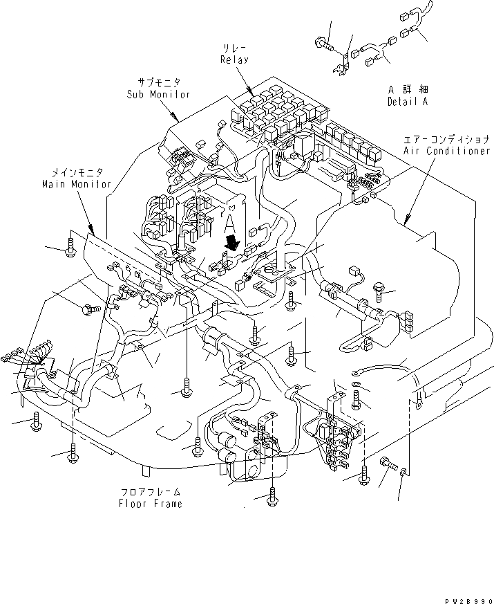 Схема запчастей Komatsu WA500-3 - ПОЛ SUB (ПОЛ Э/ПРОВОДКА) (ЗАПЫЛЕНН МЕСТН. ARRANGEMENT)(№9-) КАБИНА ОПЕРАТОРА И СИСТЕМА УПРАВЛЕНИЯ