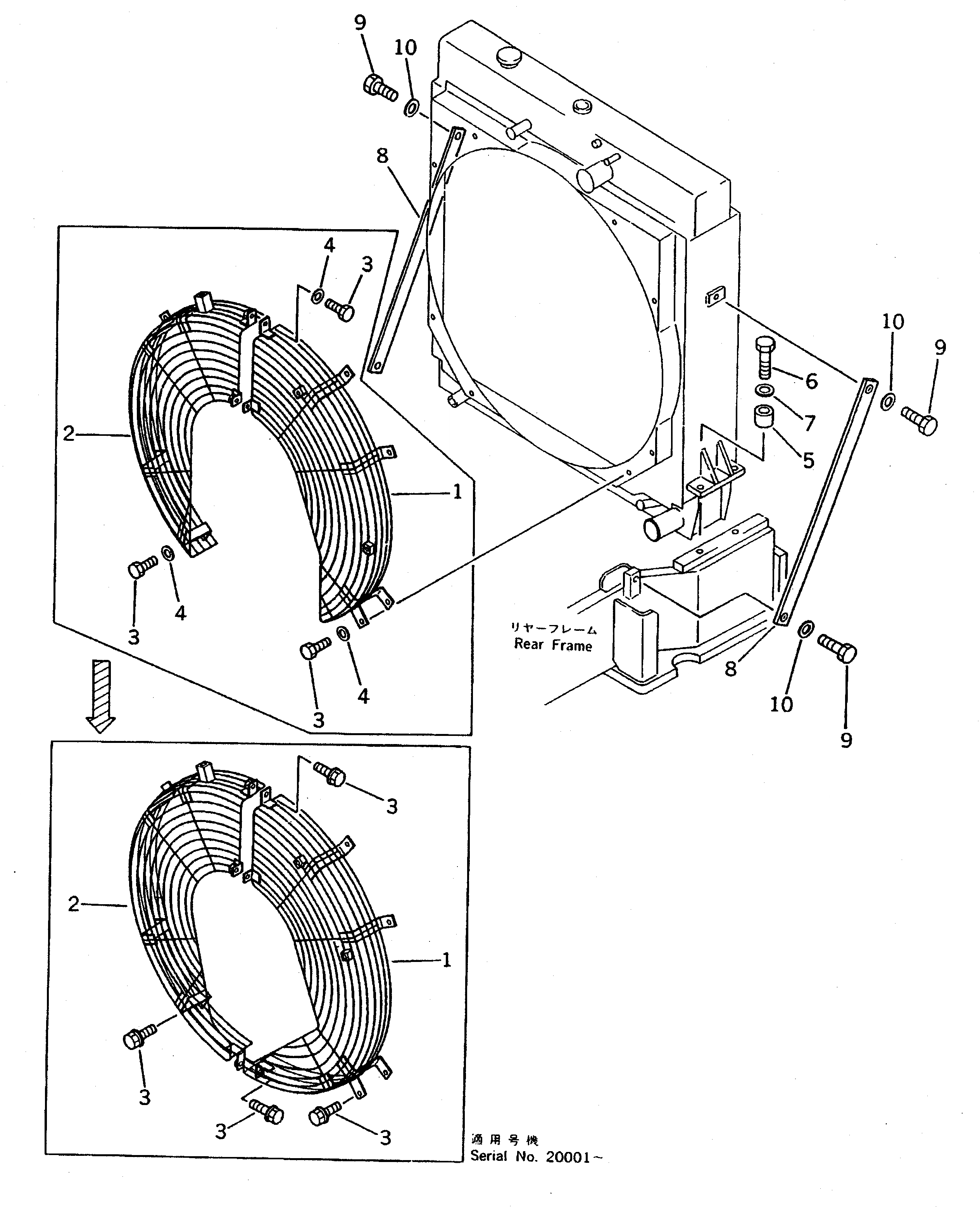 Схема запчастей Komatsu WA500-1 - РАДИАТОР COVER КОМПОНЕНТЫ ДВИГАТЕЛЯ И ЭЛЕКТРИКА