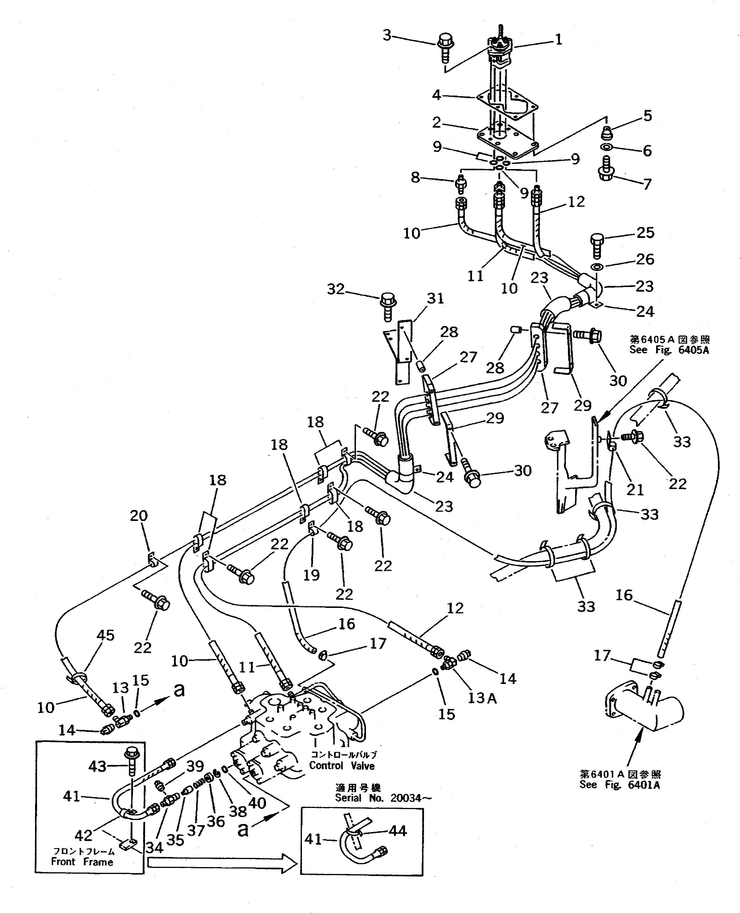 Схема запчастей Komatsu WA500-1 - ГИДРОЛИНИЯ (ЛИНИЯ КЛАПАНА PPC) (/)(№-) УПРАВЛ-Е РАБОЧИМ ОБОРУДОВАНИЕМ