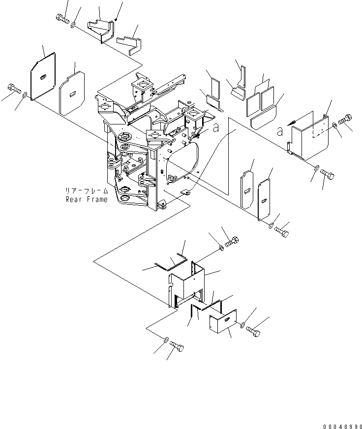 Схема запчастей Komatsu WA500-6 - БЛОКИРОВКА И КРЫШКИ(БОКОВ. КРЫШКА И КЛАПАН РУЛЕВОГО УПРАВЛЕНИЯ COVER)(№-) ОСНОВНАЯ РАМА И ЕЕ ЧАСТИ