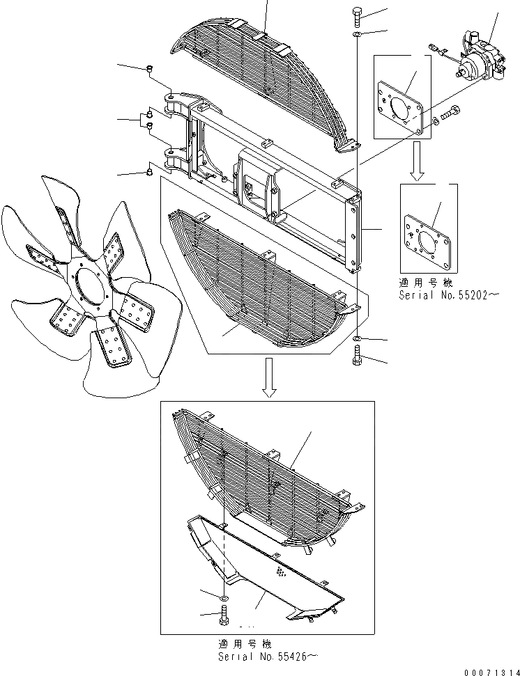 Схема запчастей Komatsu WA500-6 - ЗАЩИТА РАДИАТОРА (ЗАЩИТА ВЕНТИЛЯТОРА И МОТОР ВЕНТИЛЯТОРА)(№-) ЧАСТИ КОРПУСА