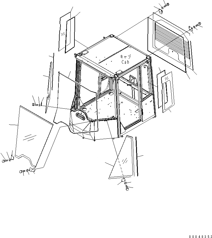 Схема запчастей Komatsu WA500-6 - КАБИНА ROPS (ОКОНН. СТЕКЛА)(№-) КАБИНА ОПЕРАТОРА И СИСТЕМА УПРАВЛЕНИЯ