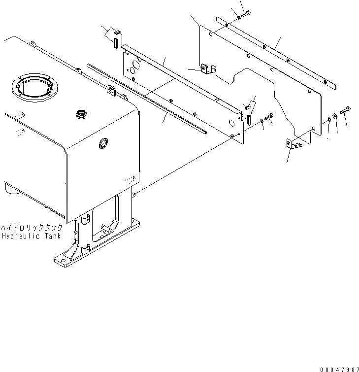 Схема запчастей Komatsu WA500-6 - ДВЕРЦЫ КАПОТА (ПЛАСТИНА BETWEEN ГИДР. БАК. AND КАПОТ)(№-) ЧАСТИ КОРПУСА