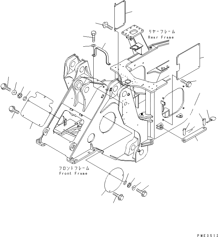Схема запчастей Komatsu WA500-3 - БЛОКИРОВКА И КРЫШКИ(ДЛЯ ПЕРЕДН. И ЗАДН. РАМА) ОСНОВНАЯ РАМА И ЕЕ ЧАСТИ