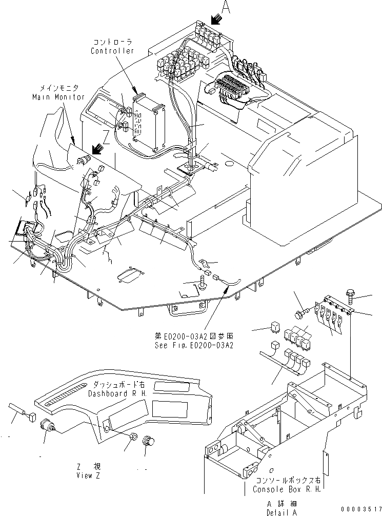 Схема запчастей Komatsu WA500-3 - ПОЛ SUB (ДОПОЛН. Э/ПРОВОДКА)(№-) КАБИНА ОПЕРАТОРА И СИСТЕМА УПРАВЛЕНИЯ