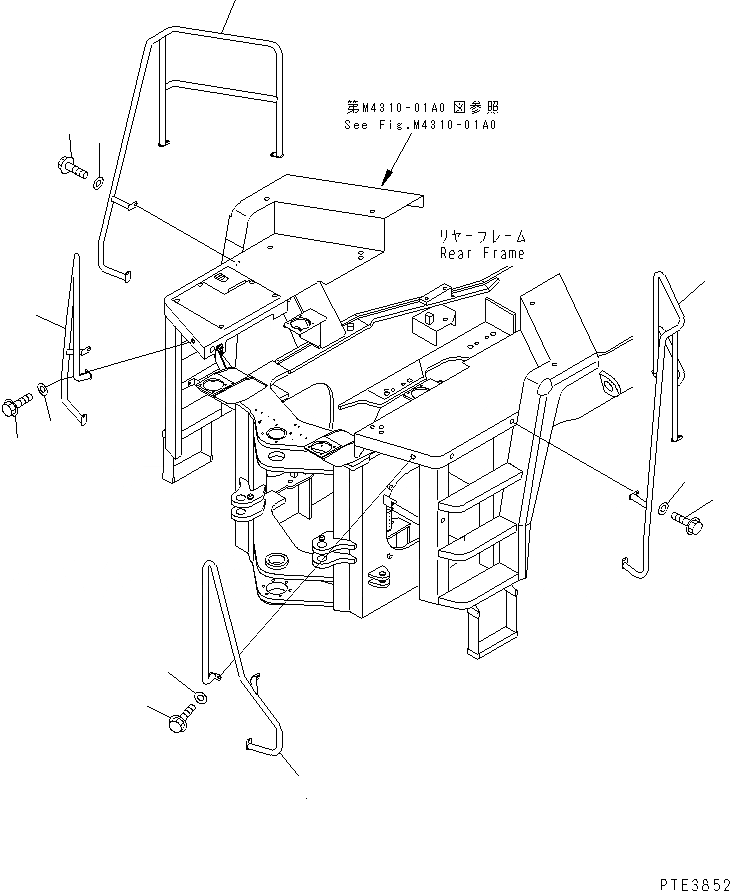 Схема запчастей Komatsu WA500-3 - ПОРУЧНИ(СПЕЦИФ-Я С ЗАЩИТОЙ ОТ СОЛИ) (ДЛЯ ЯПОН.) ЧАСТИ КОРПУСА