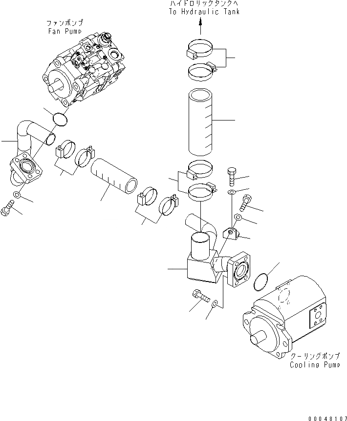 Схема запчастей Komatsu WA500-6R - ГИДРОЛИНИЯ (МОТОР ВЕНТИЛЯТОРА И ОХЛАЖДАЮЩ. НАСОС ВСАСЫВ. ЛИНИЯ)(№-) ГИДРАВЛИКА
