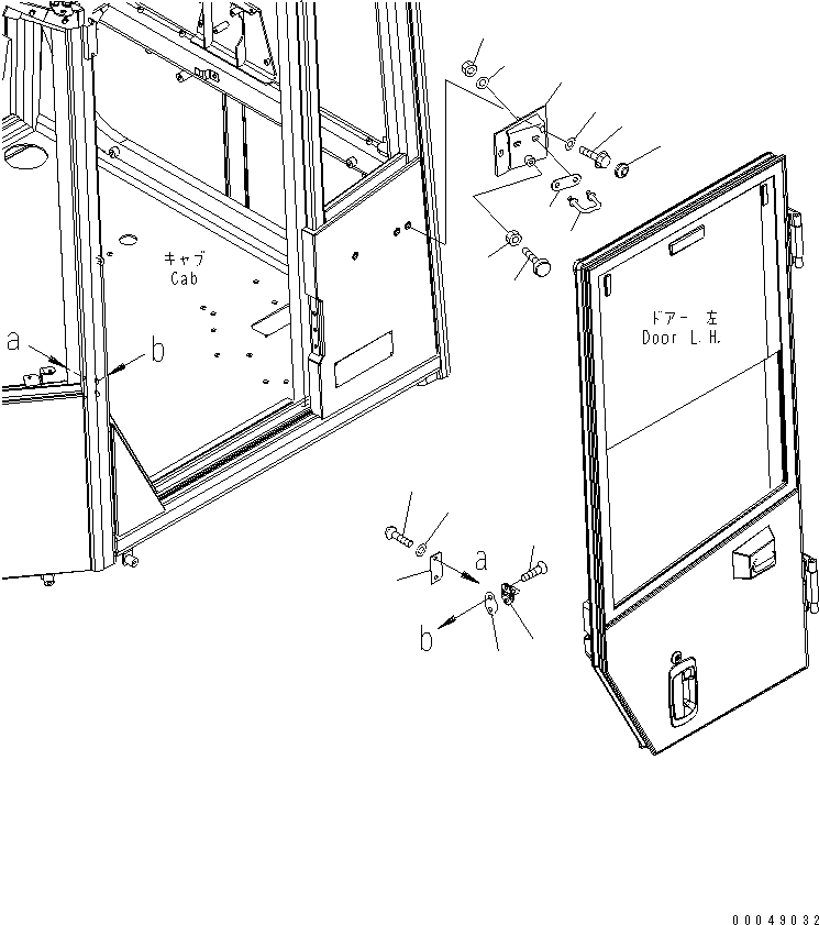 Схема запчастей Komatsu WA500-6R - КАБИНА ROPS (ДВЕРЬ ЛЕВ.) (/)(№-) КАБИНА ОПЕРАТОРА И СИСТЕМА УПРАВЛЕНИЯ