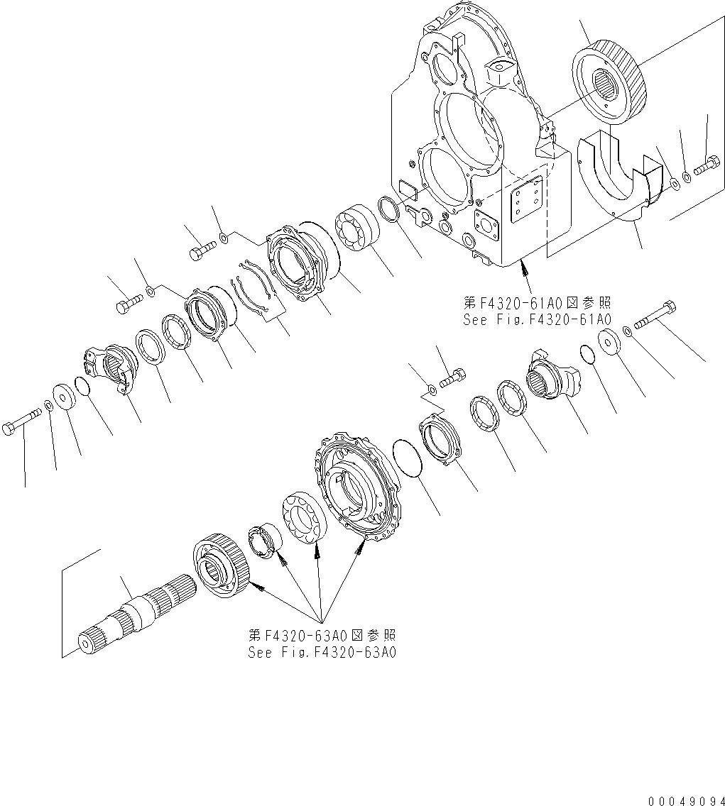 Схема запчастей Komatsu WA500-6 - ТРАНСМИССИЯ (ВЫХОДНОЙ ВАЛ) F POWER TRANSMITTING СИСТЕМА