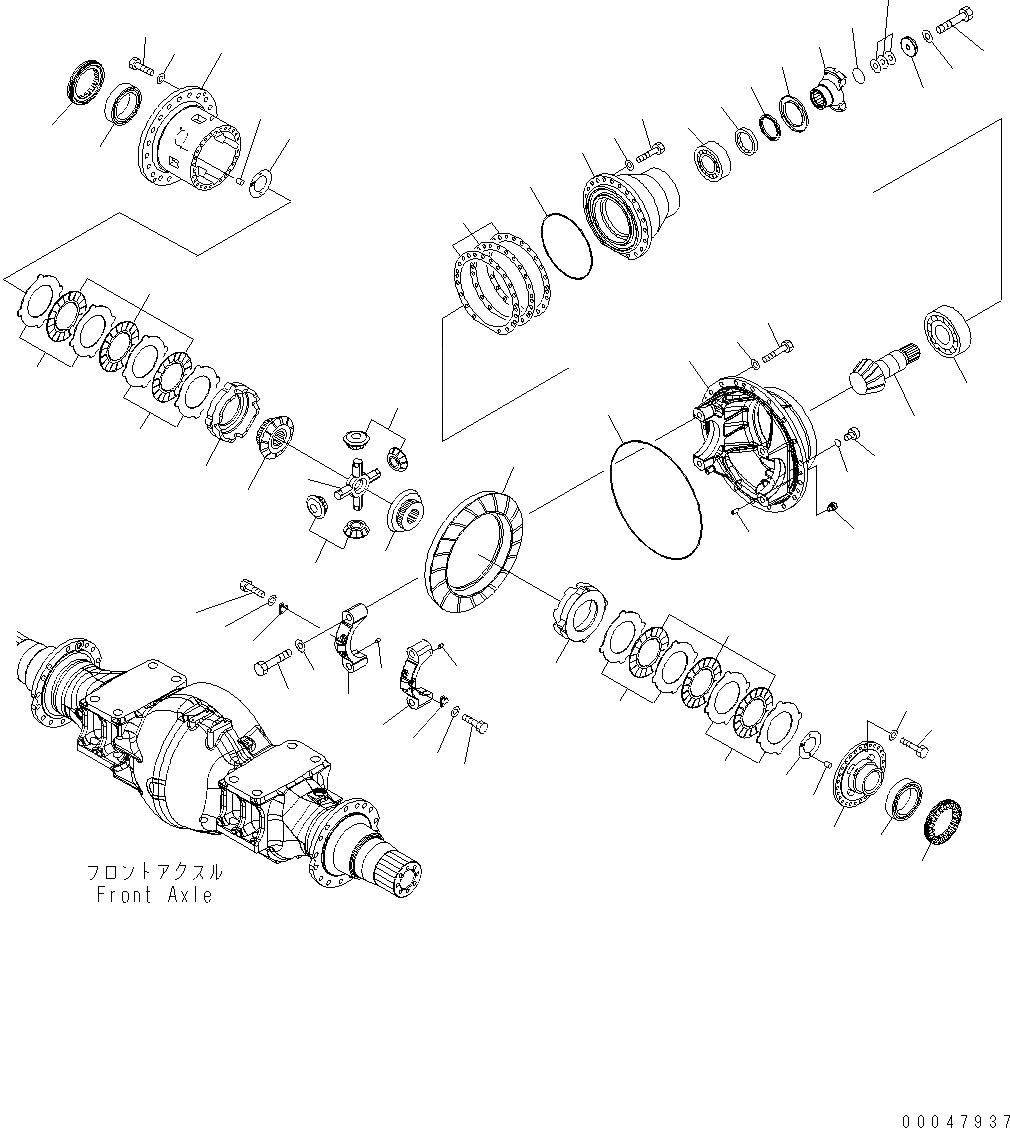 Схема запчастей Komatsu WA500-6 - ПЕРЕДНИЙ МОСТ (ДИФФЕРЕНЦ. ASSEMBLY) (С ANTI-SLIP ДИФФЕРЕНЦ.) F POWER TRANSMITTING СИСТЕМА