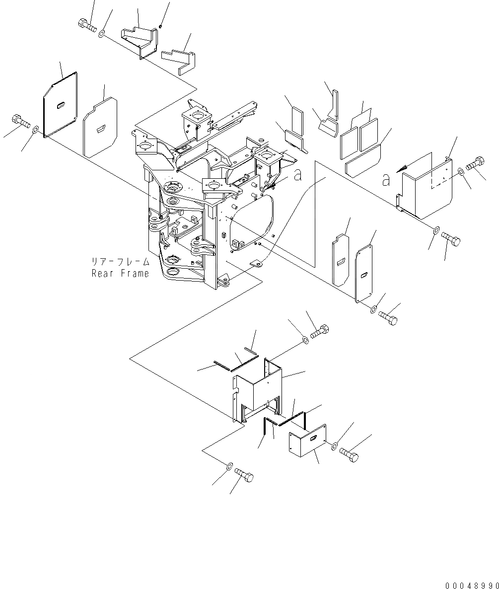 Схема запчастей Komatsu WA500-6 - БЛОКИРОВКА И КРЫШКИ(БОКОВ. КРЫШКА И КЛАПАН РУЛЕВОГО УПРАВЛЕНИЯ COVER) J РАМА И ITS КОМПОНЕНТЫ