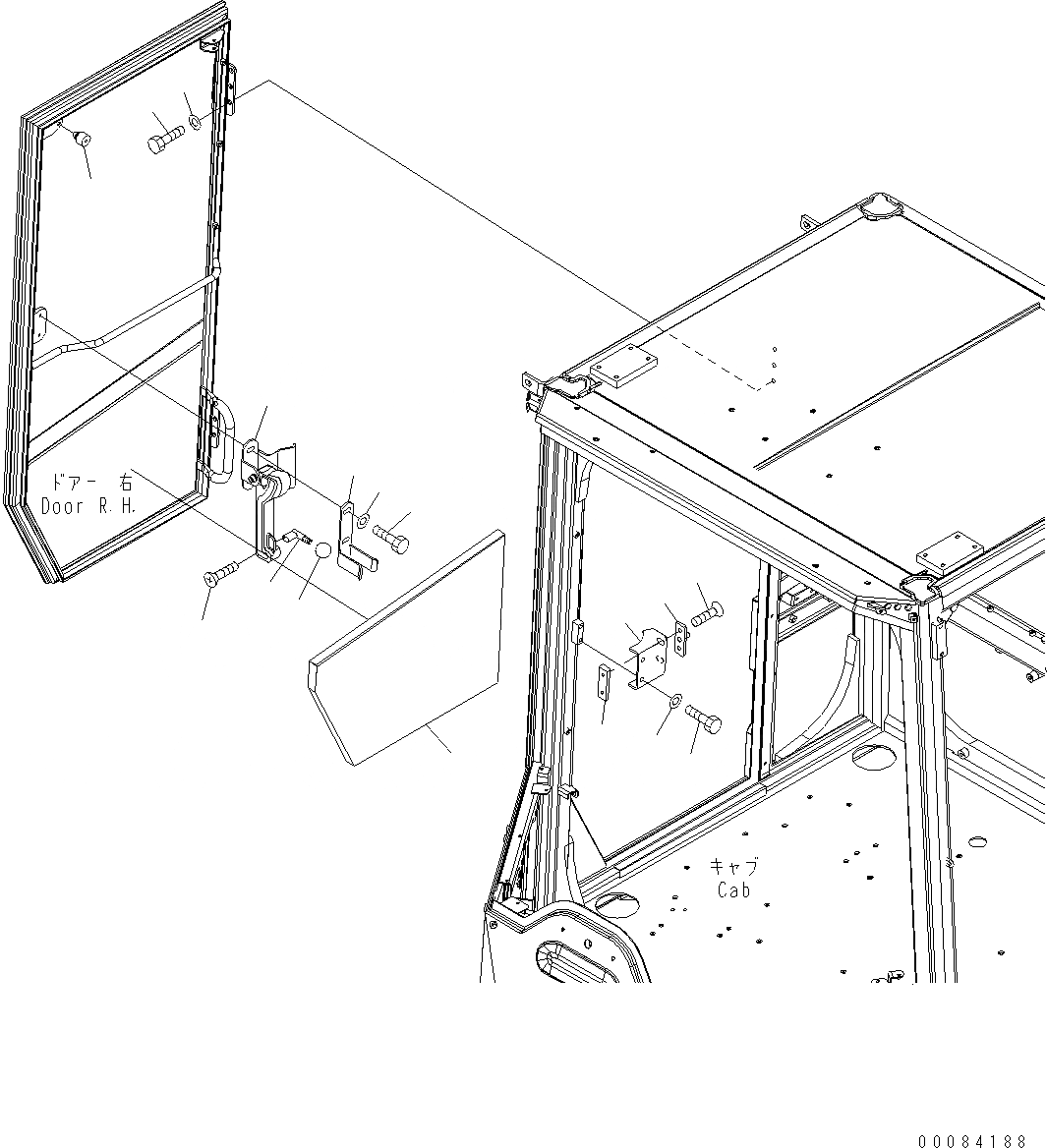 Схема запчастей Komatsu WA500-6 - КАБИНА ROPS (ДВЕРЬ RHS) (ДЛЯ СТЕКЛА) (/) K OPERATORґS ОБСТАНОВКА И СИСТЕМА УПРАВЛЕНИЯ