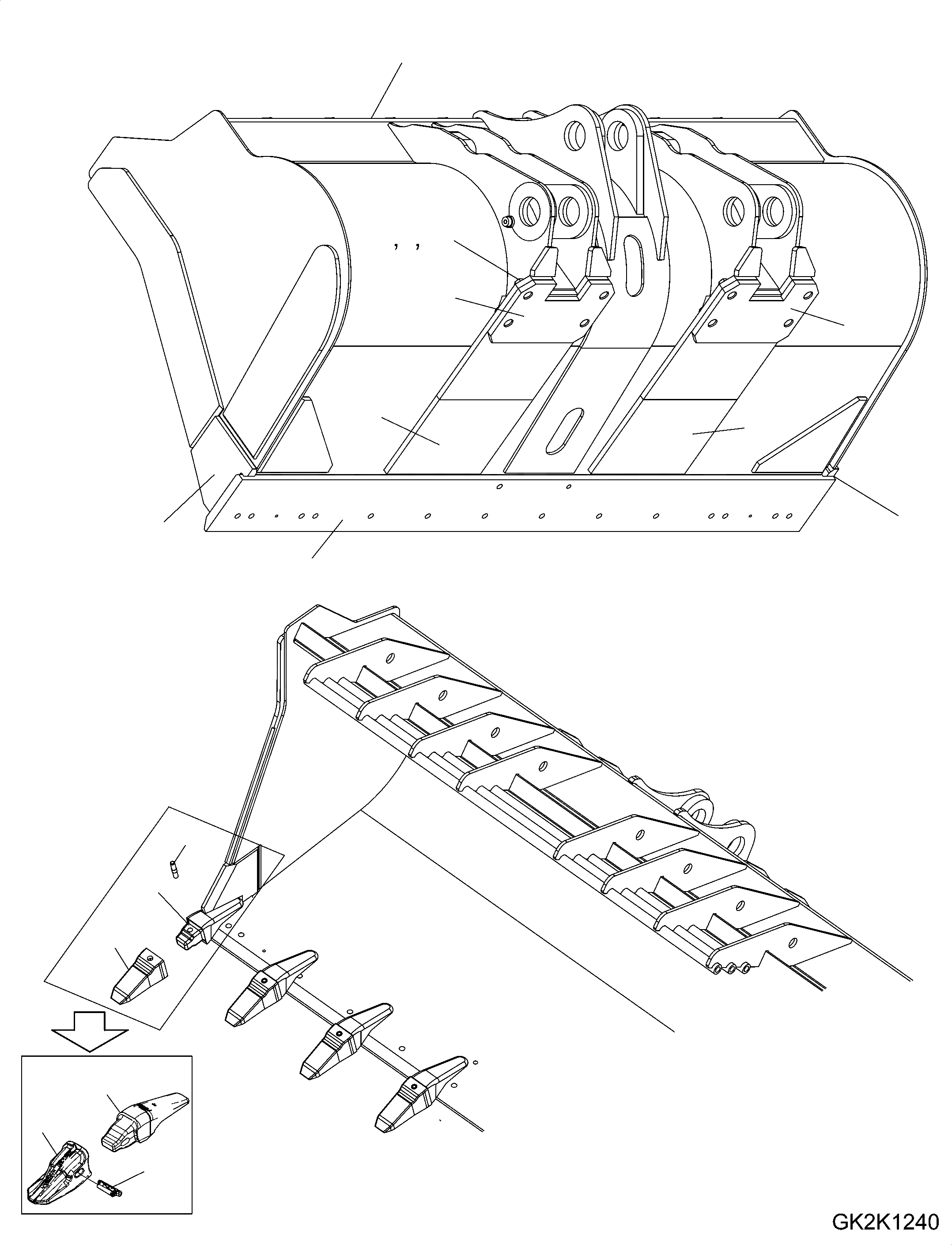 Схема запчастей Komatsu WA500-6 - КОВШ (TYP C-R-ROCK) (.CBM) (С TEETH) T РАБОЧЕЕ ОБОРУДОВАНИЕ