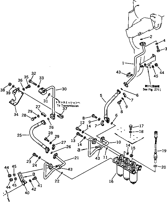 Схема запчастей Komatsu WA600-1 - СИСТЕМА ТРУБ ТРАНСМИССИИ (ЛИНИЯ ПОДАЧИ) ТРАНСМИССИЯ
