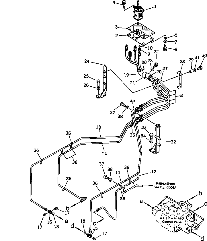 Схема запчастей Komatsu WA600-1 - ГИДРОЛИНИЯ (P.P.C. КЛАПАН - УПРАВЛЯЮЩ. КЛАПАН) (/)(№88-) УПРАВЛ-Е РАБОЧИМ ОБОРУДОВАНИЕМ