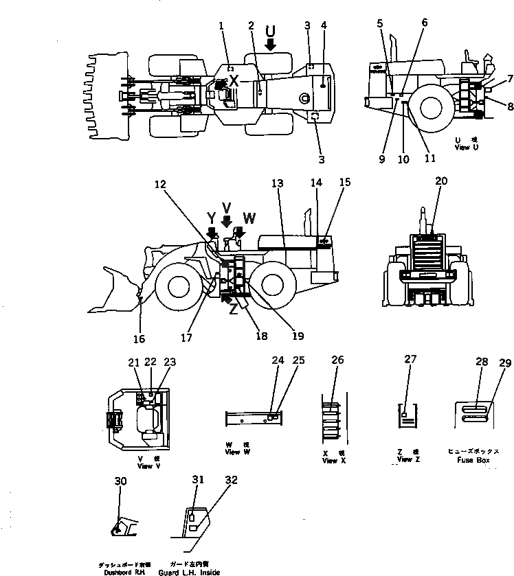 Схема запчастей Komatsu WA600-1 - МАРКИРОВКА (БЕЗ КАБИНЫ) (АНГЛ.)(№88-) МАРКИРОВКА¤ ИНСТРУМЕНТ И РЕМКОМПЛЕКТЫ