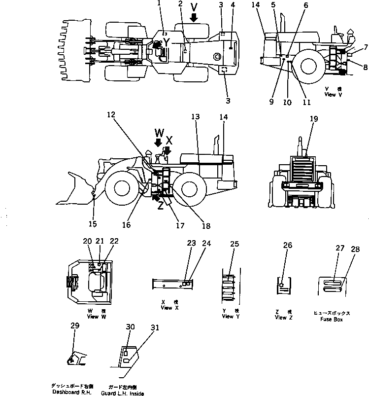 Схема запчастей Komatsu WA600-1 - МАРКИРОВКА (БЕЗ КАБИНЫ) (АНГЛ.)(№7-) МАРКИРОВКА¤ ИНСТРУМЕНТ И РЕМКОМПЛЕКТЫ