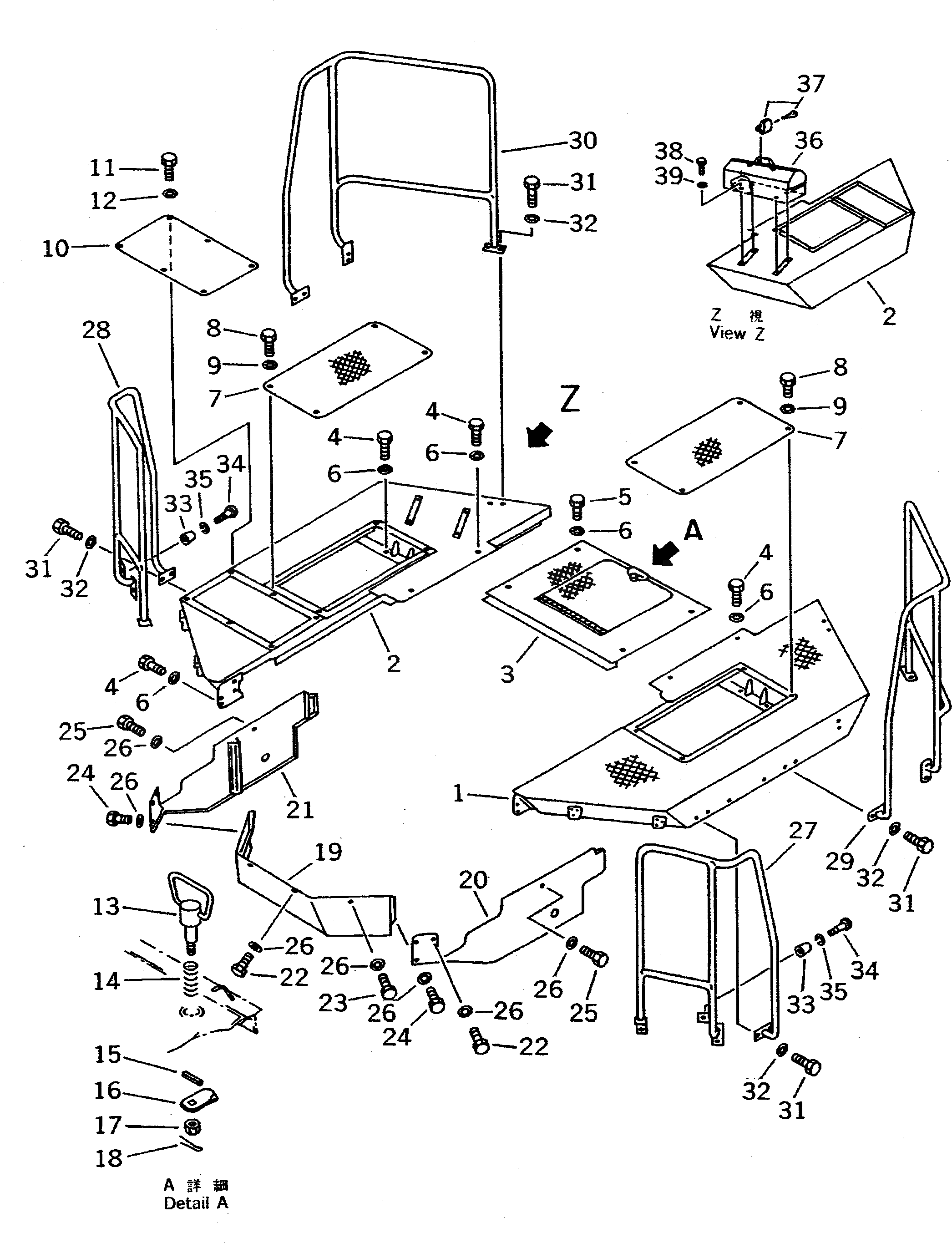 Схема запчастей Komatsu WA600-1 -  ПОЛ (УСИЛ. СПЕЦ-Я.)(№8-) РАМА И ЧАСТИ КОРПУСА