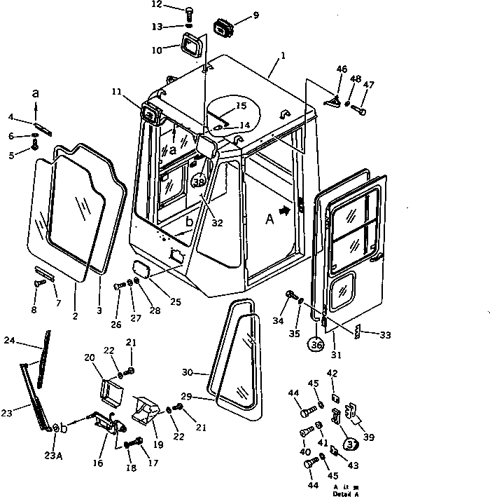 Схема запчастей Komatsu WA600-1 - КАБИНА (/) (ПЕРЕДН.)(№-8) РАМА И ЧАСТИ КОРПУСА