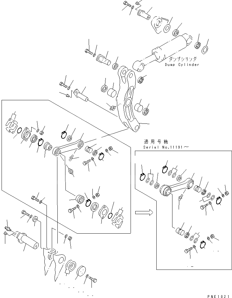 Схема запчастей Komatsu WA600-1 - КОЛЕНЧАТЫЙ РЫЧАГ(№7-) РАБОЧЕЕ ОБОРУДОВАНИЕ