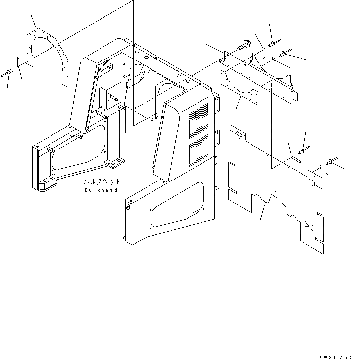 Схема запчастей Komatsu WA600-3 - ОТСЕК ДВИГАТЕЛЯ(РЕЗИН. ДЛЯ BULKHEAD)(№-9) ЧАСТИ КОРПУСА