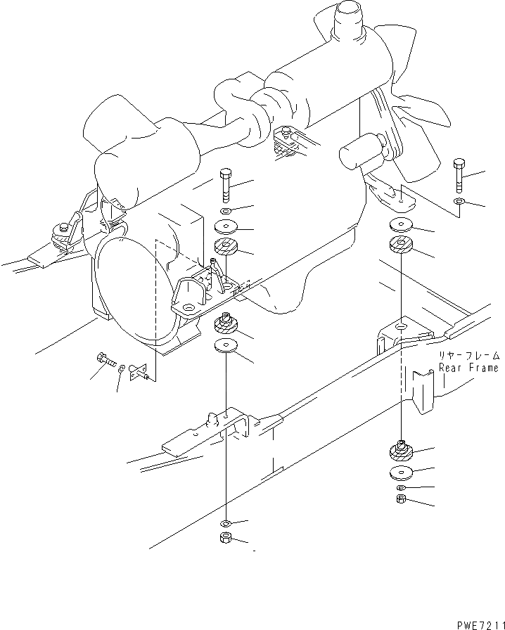 Схема запчастей Komatsu WA600-3D - КРЕПЛЕНИЕ ДВИГАТЕЛЯ КОМПОНЕНТЫ ДВИГАТЕЛЯ