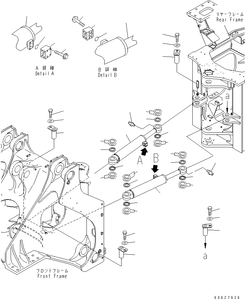 Схема запчастей Komatsu WA600-3D - ЦИЛИНДР РУЛЕВ. УПР-Я (ЦИЛИНДР И УПЛОТНЕНИЕ) (С АВТОМАТИЧ. СМАЗКОЙ)(№-) ОСНОВНАЯ РАМА И ЕЕ ЧАСТИ