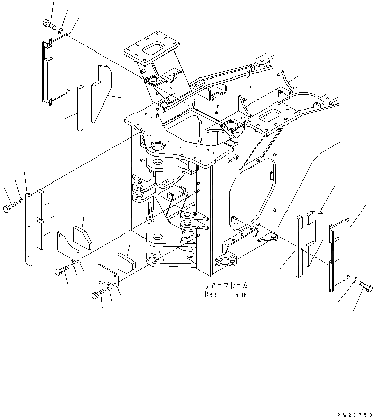 Схема запчастей Komatsu WA600-3D - БЛОКИРОВКА И КРЫШКИ(ЗАДН. РАМА COVER)(№-) ОСНОВНАЯ РАМА И ЕЕ ЧАСТИ