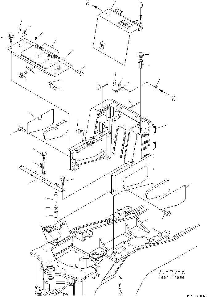Схема запчастей Komatsu WA600-3D - ОТСЕК ДВИГАТЕЛЯ(С КОНДИЦИОНЕРОМ)(№-) ЧАСТИ КОРПУСА