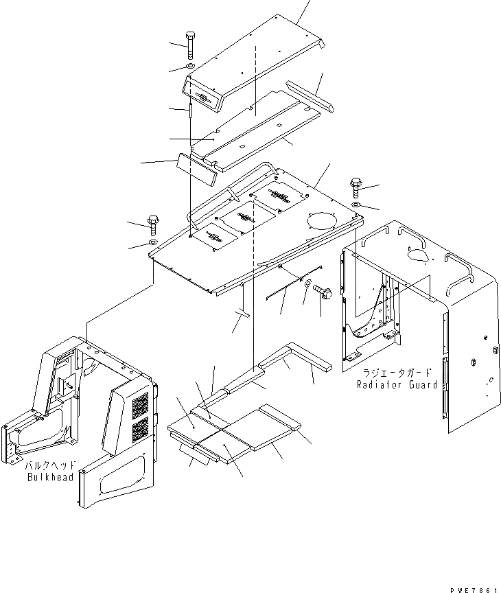 Схема запчастей Komatsu WA600-3D - КАПОТ (TOP КАПОТ)(№-) ЧАСТИ КОРПУСА