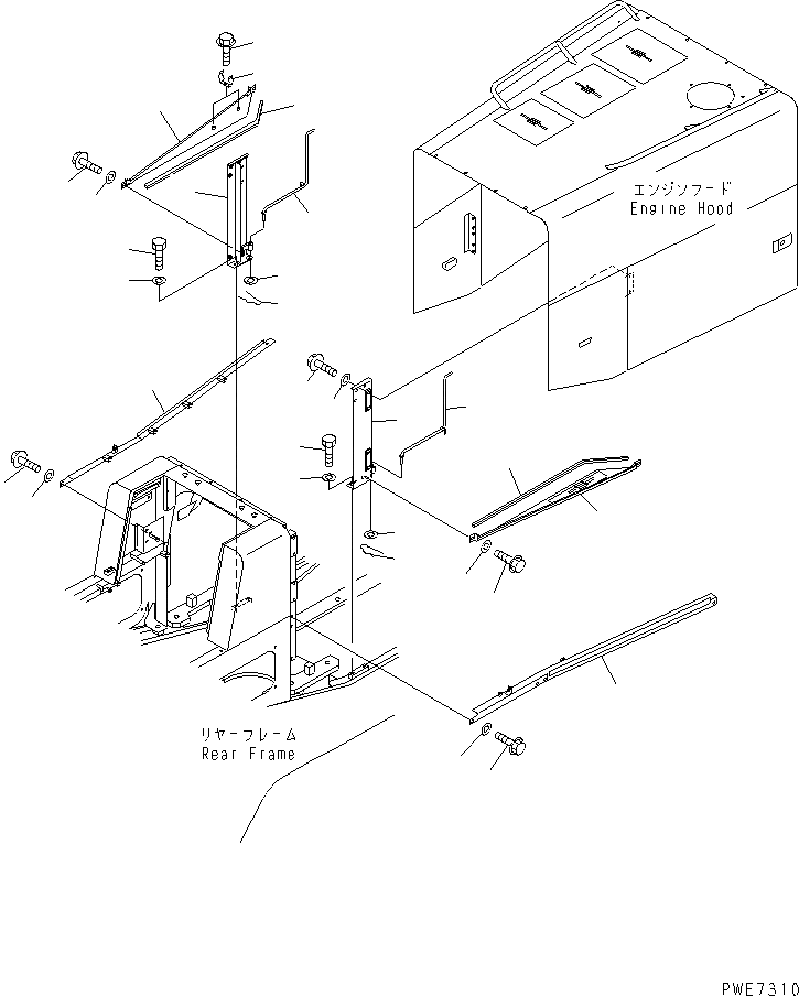 Схема запчастей Komatsu WA600-3D - КАПОТ (СУППОРТ)(№-) ЧАСТИ КОРПУСА