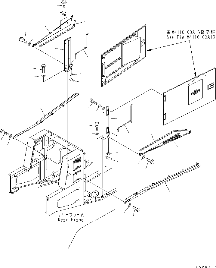 Схема запчастей Komatsu WA600-3D - КАПОТ (СУППОРТ)(№-9) ЧАСТИ КОРПУСА
