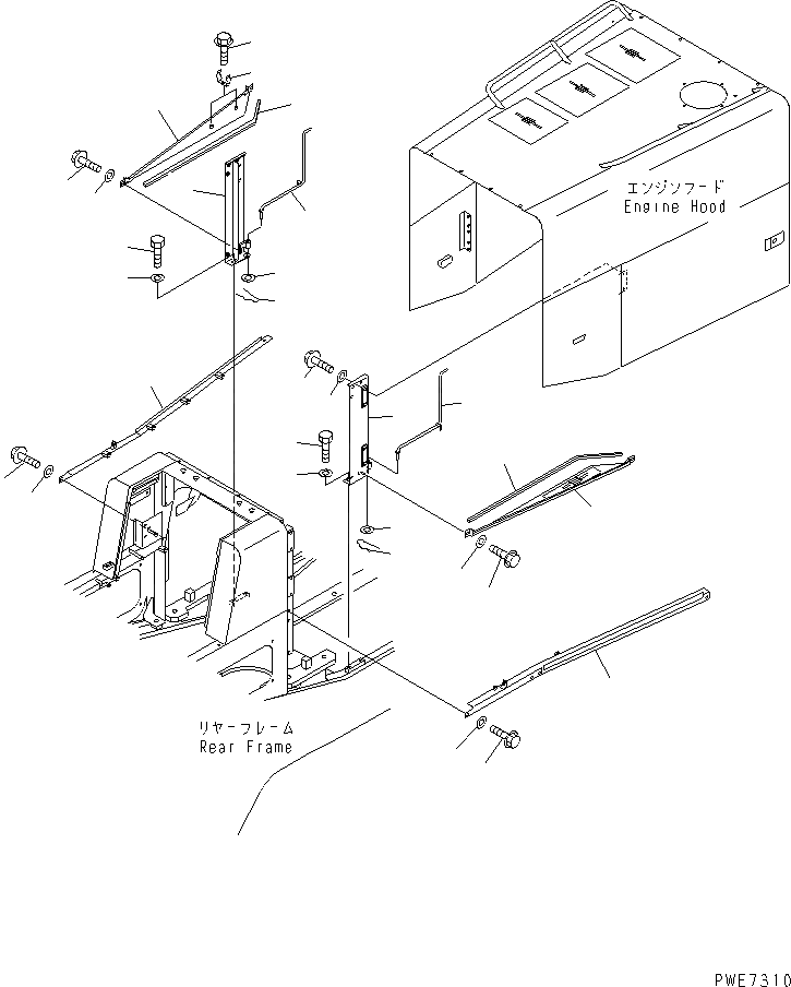 Схема запчастей Komatsu WA600-3 - КАПОТ (СУППОРТ)(№-) ЧАСТИ КОРПУСА