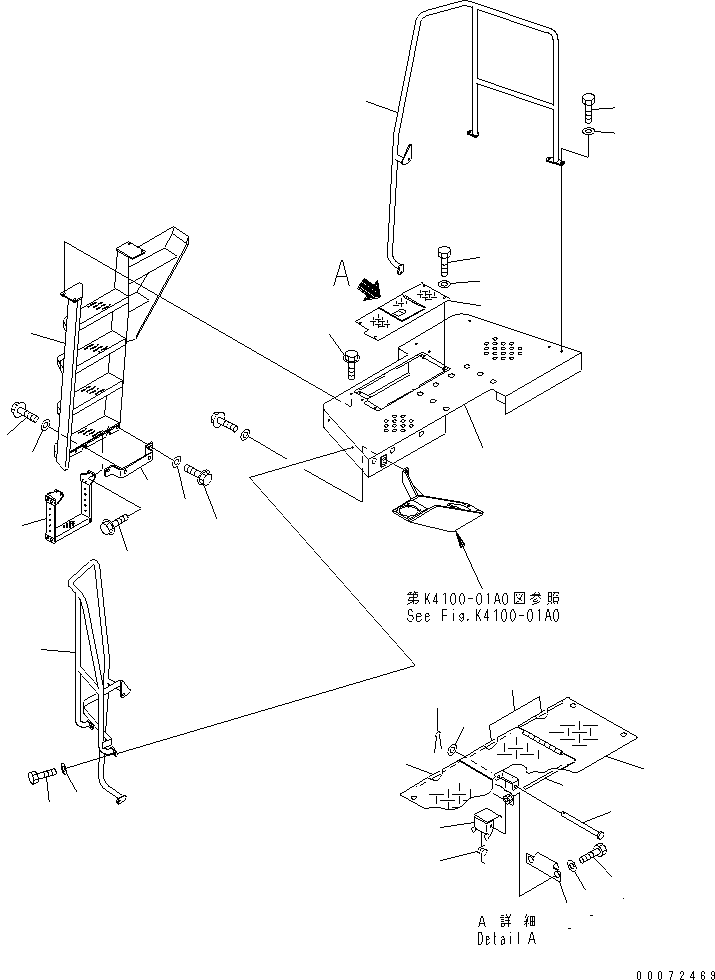 Схема запчастей Komatsu WA600-3 - ЛЕСТНИЦА (КАБИНА  ПРАВ.)(№-) ЧАСТИ КОРПУСА