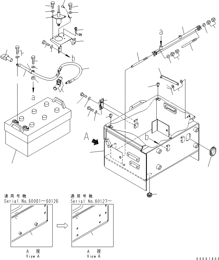 Схема запчастей Komatsu WA600-6 - АККУМУЛЯТОР (АККУМУЛЯТОР¤ ПРАВ.) (С RECEPTACLE START CONNECTER И DISCONNECT ПЕРЕКЛЮЧАТЕЛЬ)(№-) ЭЛЕКТРИКА