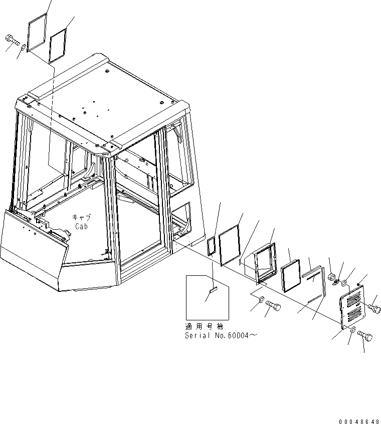 Схема запчастей Komatsu WA600-6 - КАБИНА (БОКОВ. КРЫШКА¤ /)(№-) КАБИНА ОПЕРАТОРА И СИСТЕМА УПРАВЛЕНИЯ