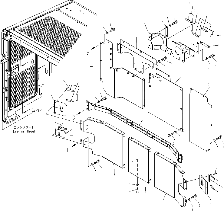 Схема запчастей Komatsu WA600-6 - КАПОТ (BULKHEAD)(№-) ЧАСТИ КОРПУСА