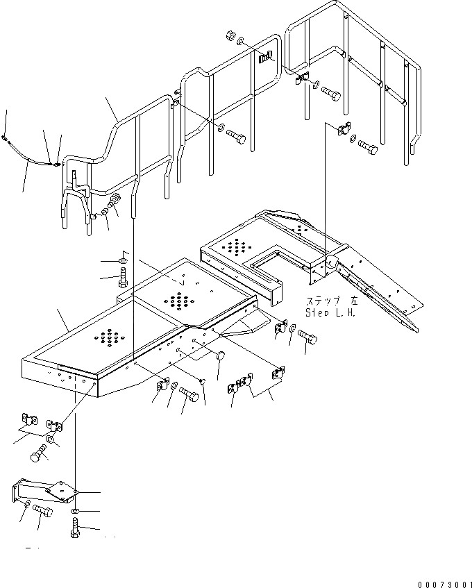 Схема запчастей Komatsu WA600-6 - ЛЕСТНИЦА (ПЛАТФОРМА¤ ЛЕВ.)(№7-) ЧАСТИ КОРПУСА