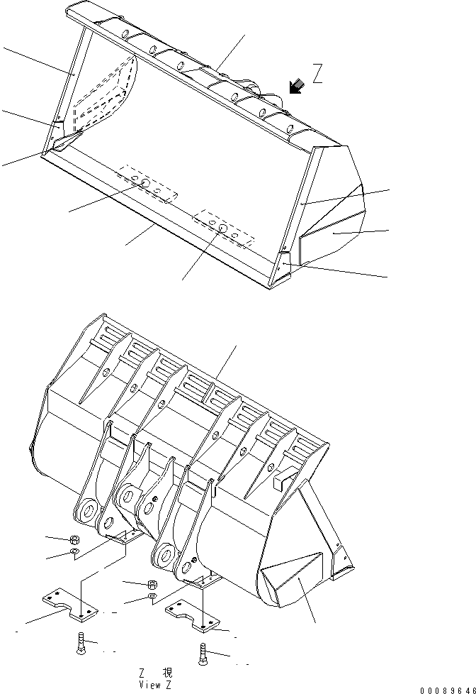 Схема запчастей Komatsu WA600-6 - ПРЯМ. КОВШ¤ .M (БЕЗ TOOTH)(№-) РАБОЧЕЕ ОБОРУДОВАНИЕ