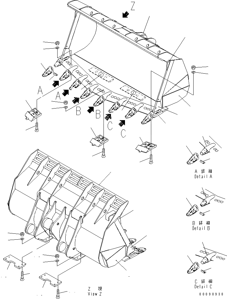 Схема запчастей Komatsu WA600-6 - V-ОБРАЗН УСИЛЕНН. КОВШ¤ .M (С HENSLEY TEETH)(№8-) РАБОЧЕЕ ОБОРУДОВАНИЕ