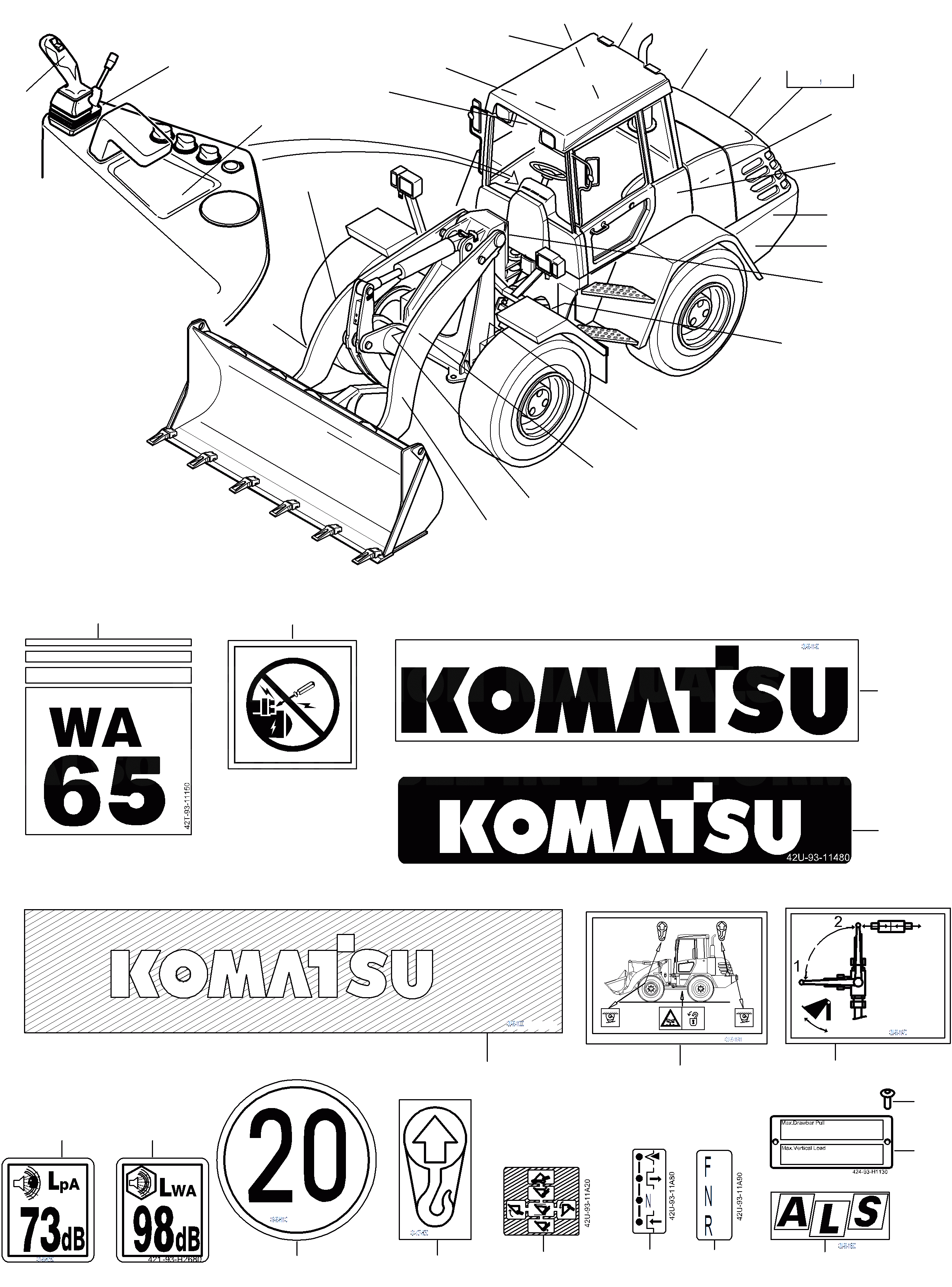 Схема запчастей Komatsu WA65-3 - БУКВЕНН. ИНСТРУМЕНТ, АКСЕССУАРЫ, БУКВЕНН.